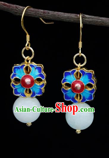 Handmade Chinese National Enamel Ear Accessories Traditional Blueing Earrings