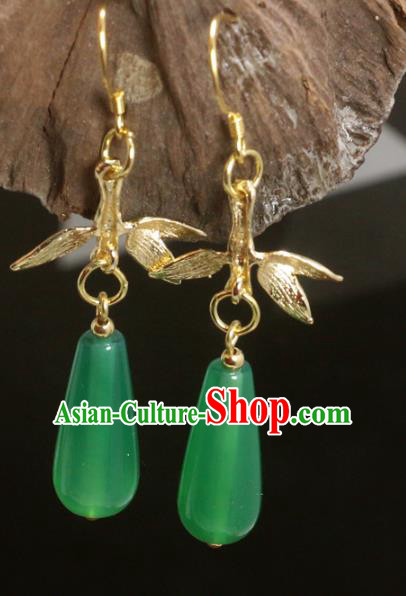 Handmade Chinese National Hanfu Green Earrings Traditional Ear Accessories