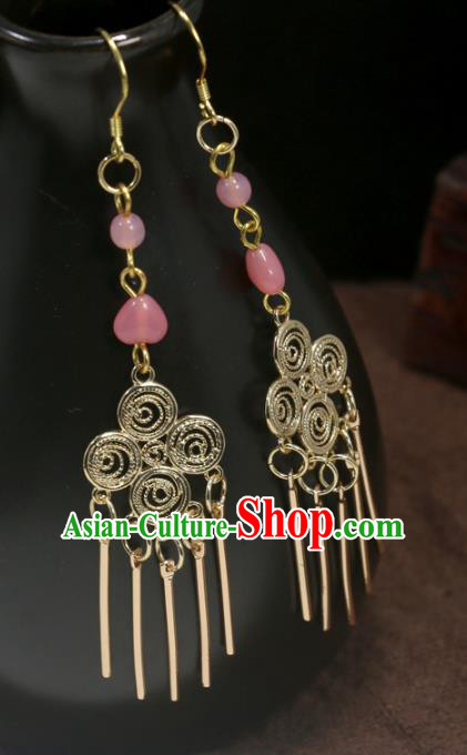 Handmade Chinese Traditional Cheongsam Classical Ear Accessories National Wedding Bride Golden Earrings