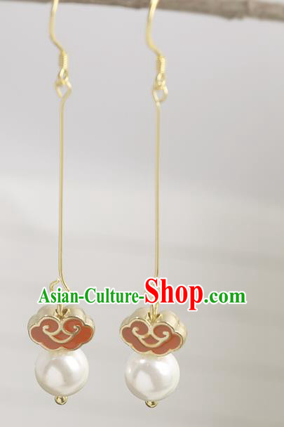 Handmade Chinese National Enamel Red Cloud Earrings Traditional Cheongsam Classical Ear Accessories