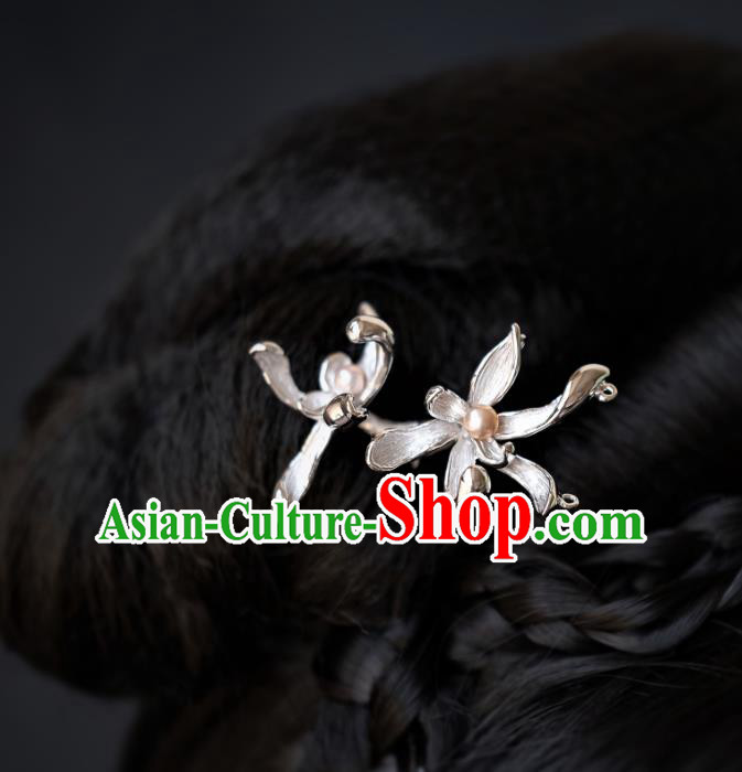 China Traditional Hanfu Pearls Hair Accessories Ancient Court Lady Hair Stick Ming Dynasty Orchid Hairpin