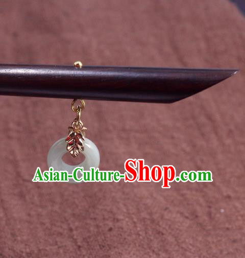 China Classical Jade Ring Hairpin Handmade Cheongsam Hair Accessories Ebony Hair Stick for Women