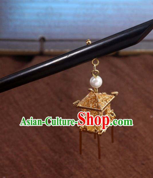 China Handmade Cheongsam Golden Lantern Hair Accessories Ebony Hair Stick Classical Wood Hairpin for Women