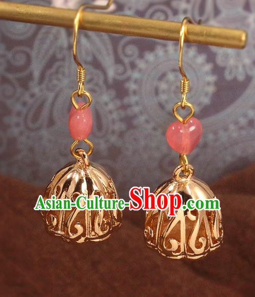 Handmade Chinese Hanfu Golden Lotus Seedpod Earrings Traditional National Ear Accessories