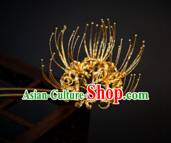 China Traditional Gilding Manjusaka Hair Accessories Tang Dynasty Hanfu Hair Clip Ancient Imperial Concubine Hairpin