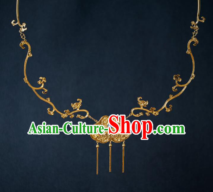 Chinese Ancient Noble Mistress Wang Xifeng Accessories Traditional Ming Dynasty Gilding Gems Necklace Jewelry