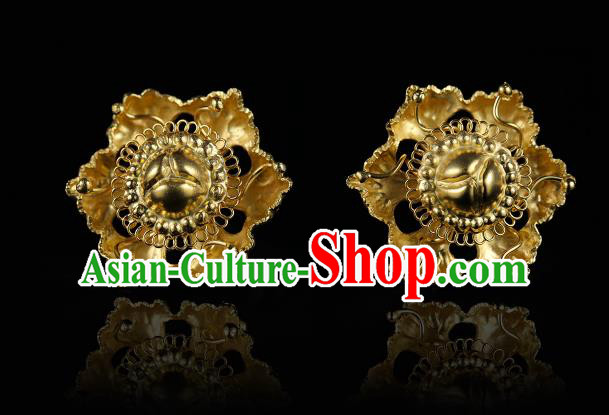 China Traditional Court Hanfu Hair Accessories Handmade Ancient Empress Hairpin Ming Dynasty Golden Hair Stick for Women