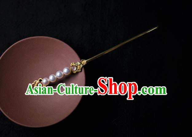 China Song Dynasty Young Beauty Song Yinzhang Hair Accessories Traditional Hanfu Ancient Court Lady Pearls Hairpin