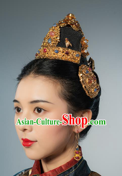 China Handmade Wedding Hair Accessories Ancient Empress Gems Hairpins Traditional Ming Dynasty Hair Crown Full Set