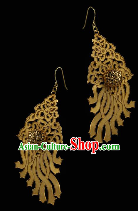 Handmade Chinese Traditional Song Dynasty Ear Accessories Jewelry Ancient Court Woman Golden Earrings