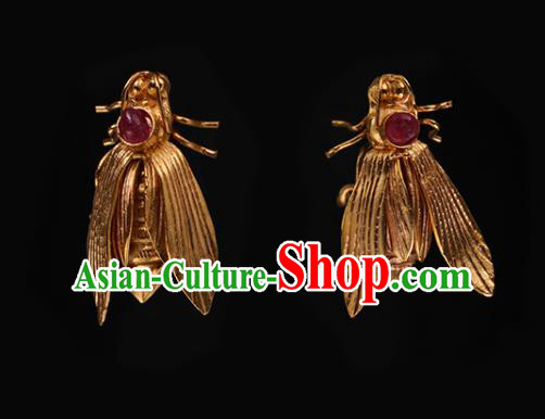 China Traditional Ming Dynasty Golden Locust Hair Claws Handmade Hair Accessories Ancient Queen Hairpin Hair Sticks