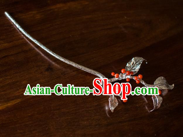 China Ming Dynasty Ormosia Hosiei Hairpin Traditional Hanfu Hair Accessories Ancient Princess Argent Hair Stick