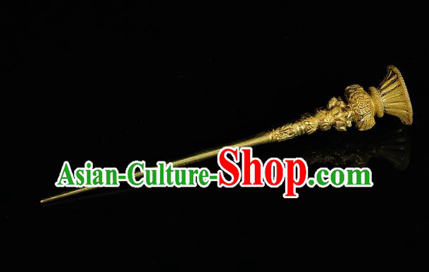 China Ancient Hanfu Carving Vase Hair Stick Handmade Hair Accessories Traditional Ming Dynasty Court Golden Hairpin