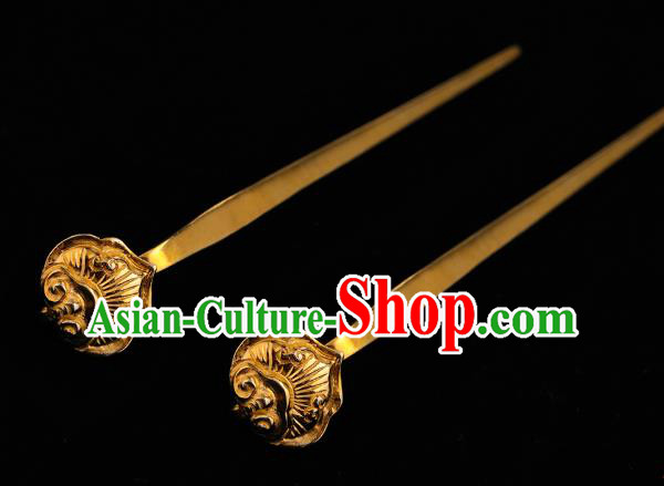 China Ancient Empress Hanfu Hair Stick Handmade Hair Accessories Traditional Ming Dynasty Court Queen Golden Cloud Hairpin