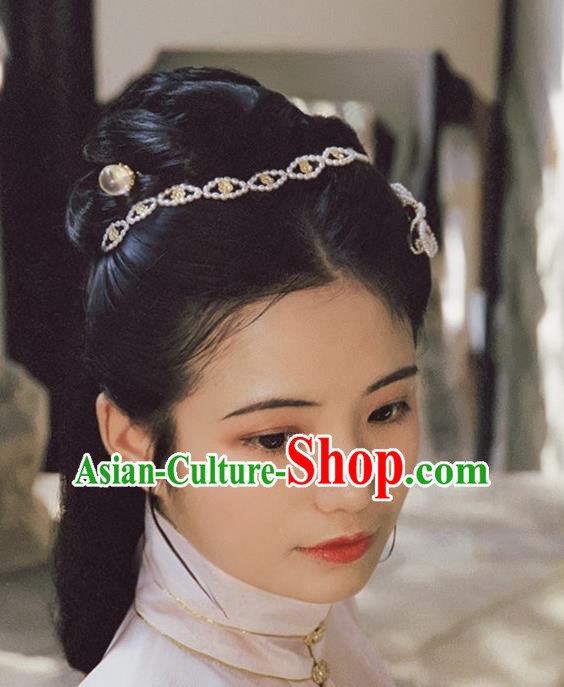 China Ming Dynasty Pearls Headband Traditional Hanfu Hair Accessories Ancient Noble Woman Hair Clasp