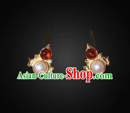 Handmade Chinese Qing Dynasty Court Gems Ear Accessories Traditional Ancient Imperial Consort Pearl Earrings Jewelry