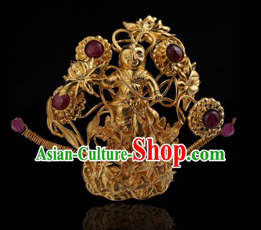 China Traditional Ming Dynasty Gilding Child Hairpin Handmade Hair Accessories Ancient Empress Hair Crown