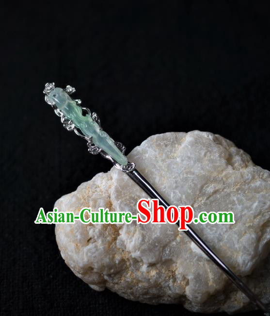 China Ming Dynasty Jade Hairpin Traditional Hanfu Hair Accessories Ancient Princess Argent Hair Stick