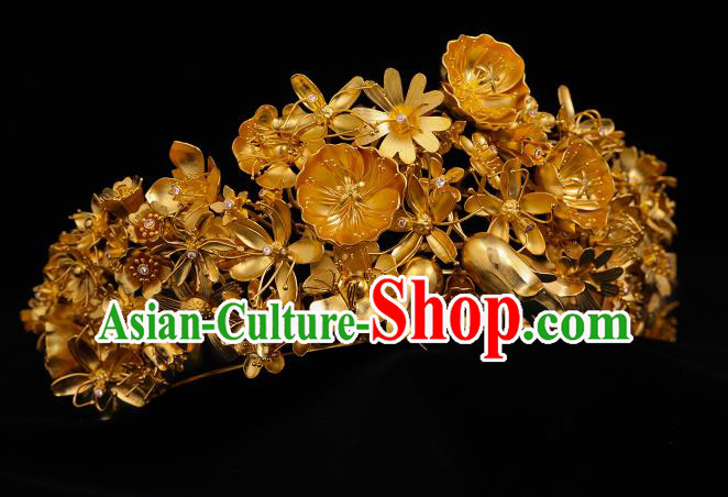 China Traditional Ming Dynasty Court Hairpin Handmade Hair Accessories Ancient Empress Wedding Golden Royal Crown