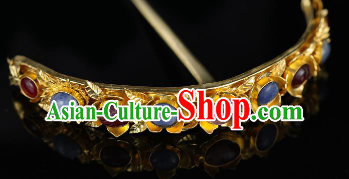 China Traditional Ming Dynasty Court Hair Crown Handmade Hair Accessories Ancient Queen Gems Hairpin