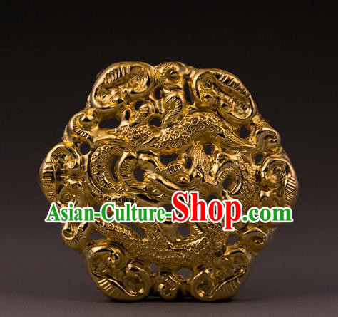 China Traditional Ming Dynasty Golden Dragon Hairpin Handmade Hair Accessories Ancient Queen Hair Crown