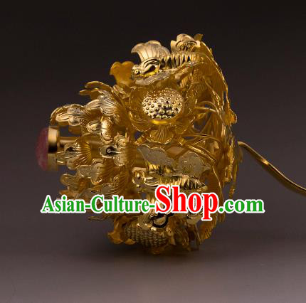 China Ancient Queen Golden Butterfly Flower Hairpin Handmade Hair Accessories Traditional Ming Dynasty Court Hair Stick