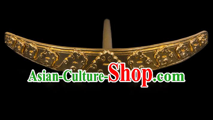 China Ancient Queen Gilding Hairpin Handmade Hair Accessories Traditional Ming Dynasty Golden Carving Hair Crown