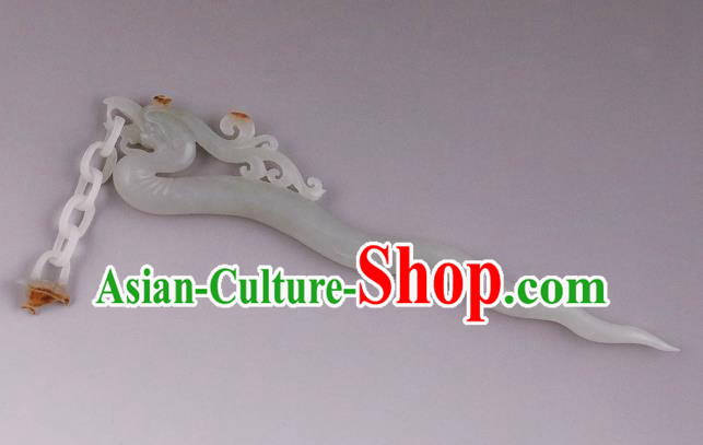 China Ancient Princess Jade Carving Phoenix Hairpin Handmade Hair Accessories Traditional Song Dynasty Hair Stick