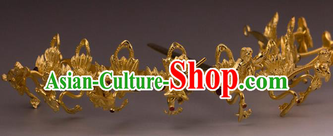 China Traditional Ming Dynasty Immortal Hair Crown Handmade Hair Accessories Ancient Court Empress Golden Hairpin