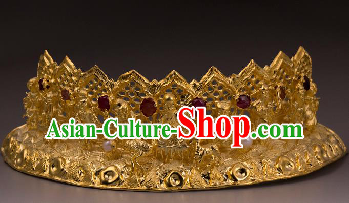 China Handmade Hair Accessories Ancient Court Empress Hairpin Traditional Ming Dynasty Ruby Gems Hair Crown