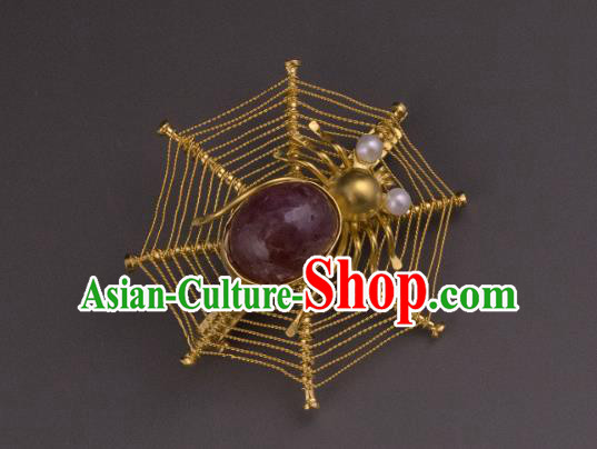China Qing Dynasty Ruby Jewelry Accessories Ancient Imperial Empress Golden Brooch for Women