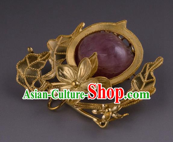 China Qing Dynasty Golden Gems Jewelry Accessories Ancient Imperial Empress Ruby Brooch for Women