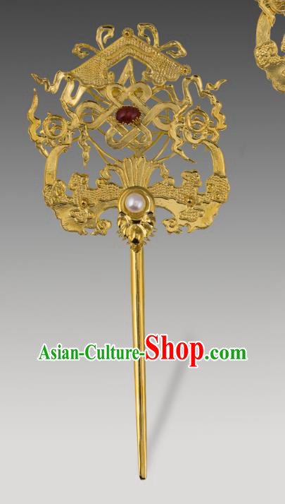 China Ancient Imperial Consort Golden Hair Stick Handmade Hair Accessories Traditional Qing Dynasty Palace Hairpin