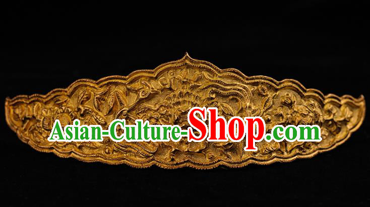 China Ancient Imperial Consort Golden Hair Crown Handmade Hair Accessories Traditional Tang Dynasty Carving Peony Hairpin