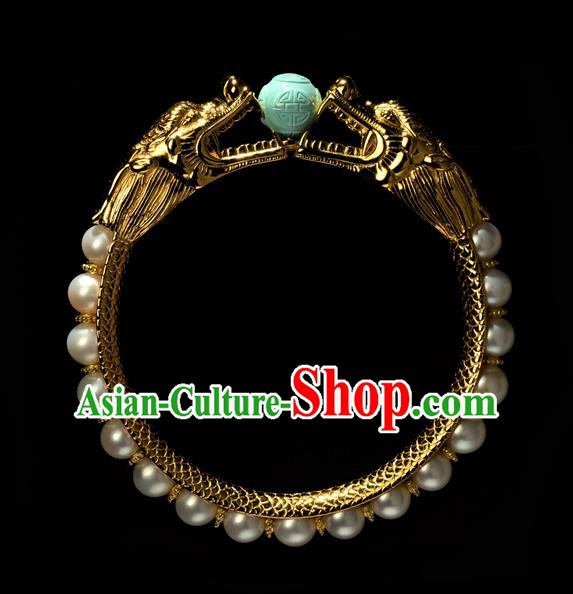 Chinese Traditional Qing Dynasty Pearls Jewelry Ancient Noble Lady Bracelet Gilding Accessories