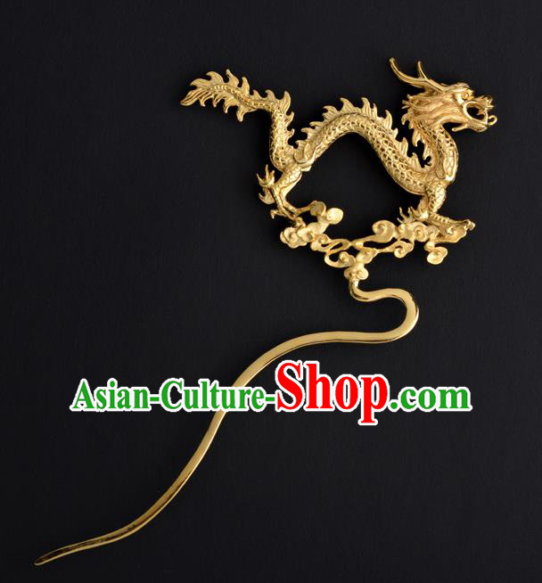 China Traditional Swordsman Hair Accessories Ancient Han Dynasty Emperor Golden Dragon Hairpin