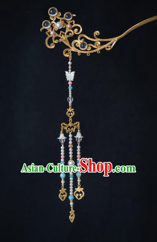 China Traditional Beads Tassel Step Shake Tang Dynasty Court Lady Hair Accessories Ancient Princess Hairpin