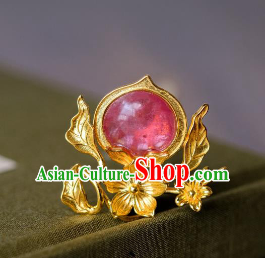 China Traditional Ming Dynasty Hair Accessories Ancient Empress Tourmaline Peach Hairpin Hair Crown