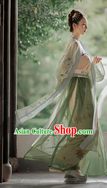 China Ancient Young Lady Hanfu Costumes Traditional Song Dynasty Historical Clothing Full Set