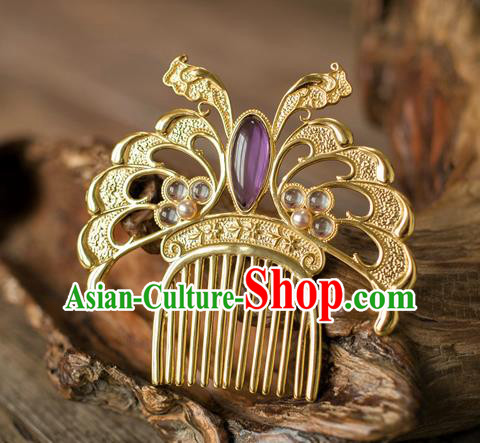 China Ancient Empress Hairpin Amethyst Hair Comb Traditional Tang Dynasty Hair Accessories