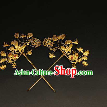 China Ancient Imperial Consort Golden Butterfly Hair Stick Handmade Hair Accessories Traditional Ming Dynasty Court Hairpin