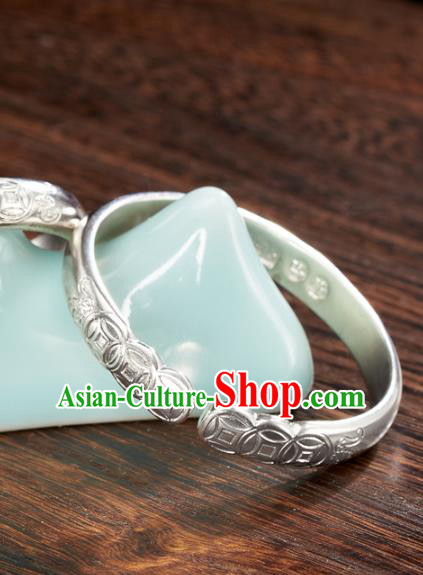 China Ancient Court Woman Carving Silver Bracelet Tang Dynasty Empress Jewelry Accessories