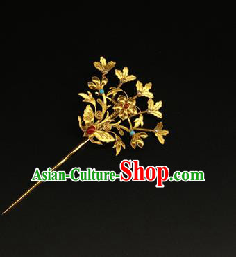 China Ancient Gilding Butterfly Hairpin Handmade Hair Accessories Traditional Ming Dynasty Palace Lady Hair Stick