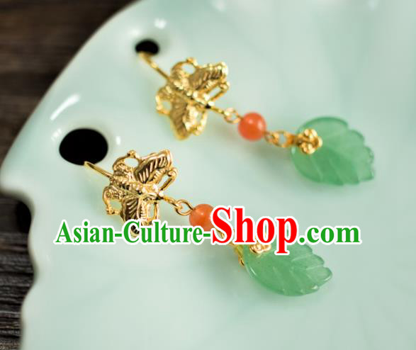 China Traditional Qing Dynasty Imperial Concubine Earrings Ancient Court Lady Aventurine Ear Jewelry