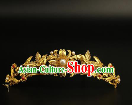 China Traditional Court Golden Hair Stick Handmade Hair Accessories Ancient Ming Dynasty Flowers Hairpin