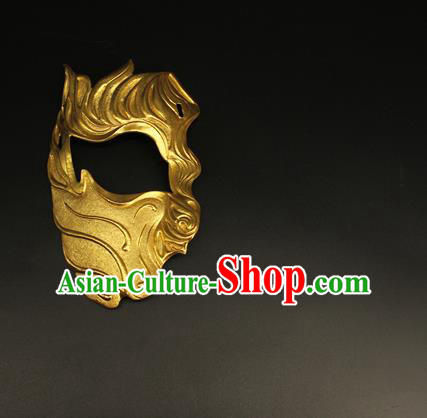 China Ancient Swordsman Half Face Mack Handmade Golden Mask Accessorie