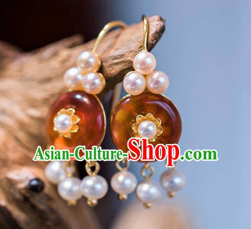 China Traditional Qing Dynasty Agate Earrings Ancient Imperial Concubine Ear Jewelry