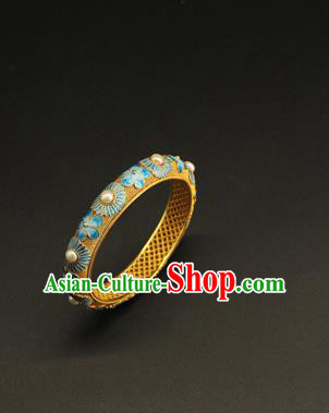 China Handmade Ming Dynasty Blueing Jewelry Accessorie Ancient Empress Enamel Flowers Bracelet