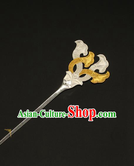 China Traditional Ancient Empress Hairpin Handmade Tang Dynasty Hair Accessories Court Silver Hair Stick