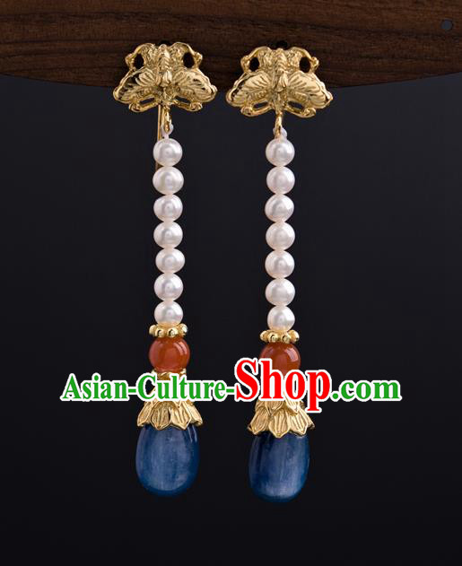 China Traditional Ming Dynasty Empress Pearls Earrings Ancient Court Queen Ear Jewelry Accessories